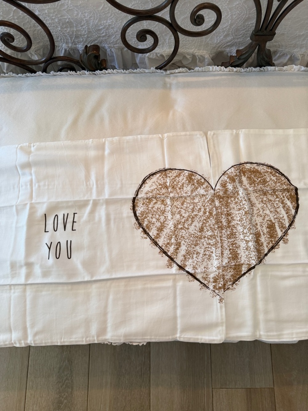 NWOT Pair of White Pillowcases “Love You” “Love You More”